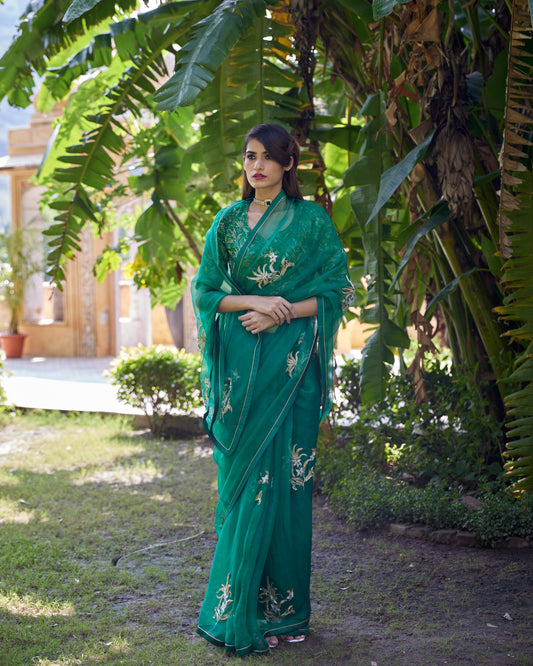 Emerald Green Organza Akshara Saree