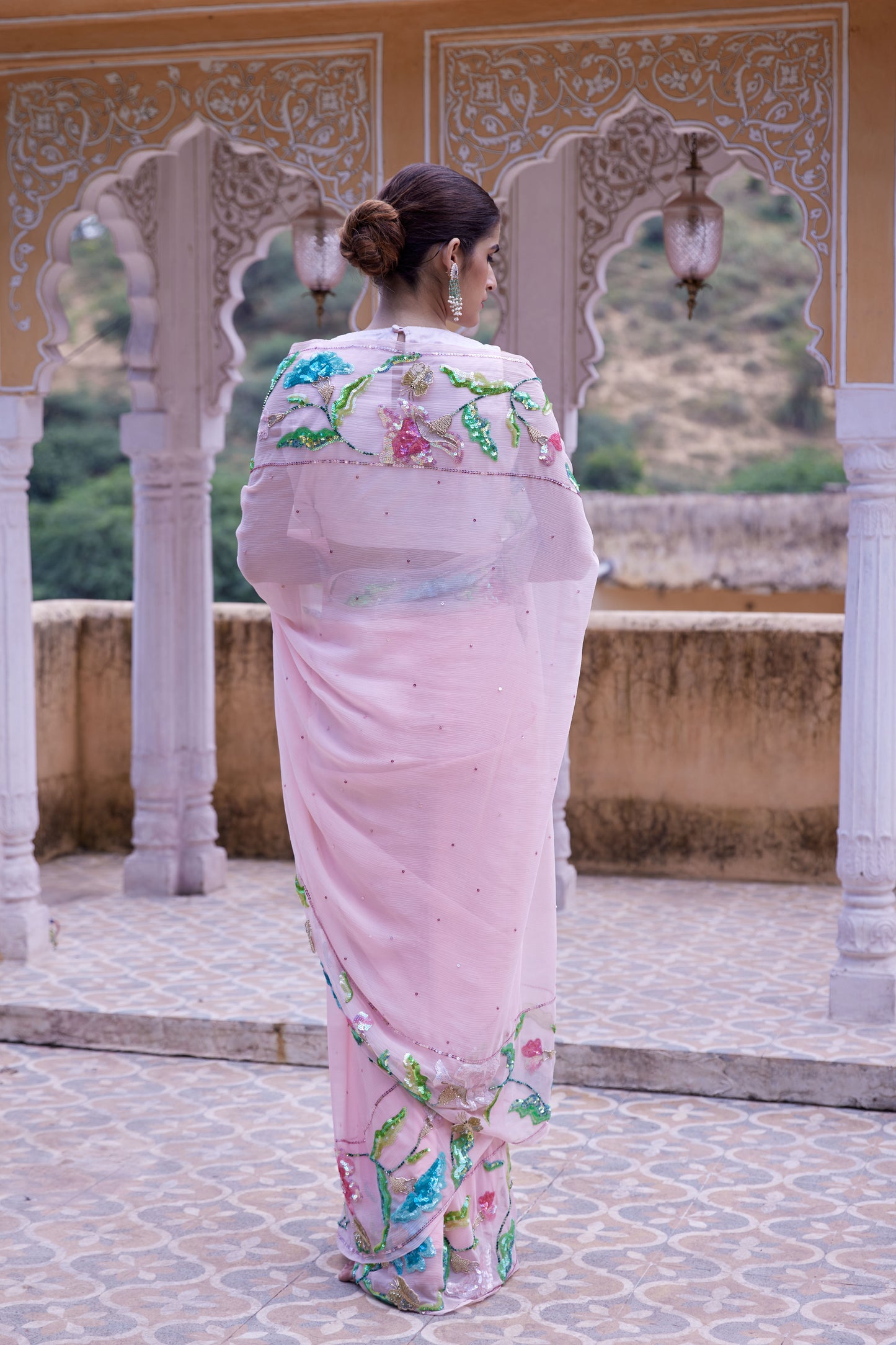 Blush Pink Chiffon Vijayshree Saree