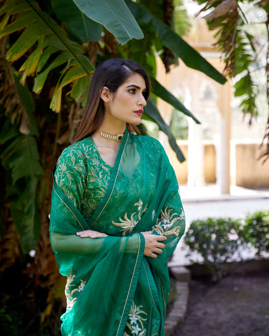 Emerald Green Organza Akshara Saree