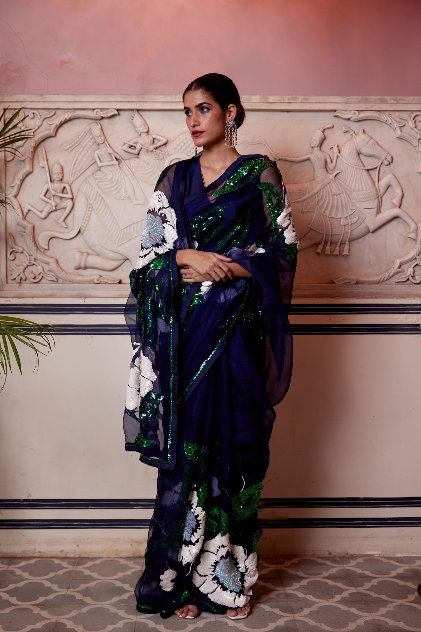 Midnight Blue Organza Durru Shehvar Saree