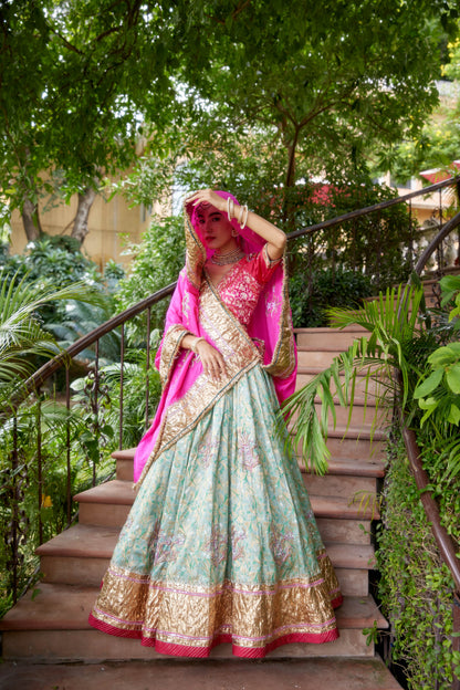 Zeher Moriya Silk brocade Shubhangini Lehenga