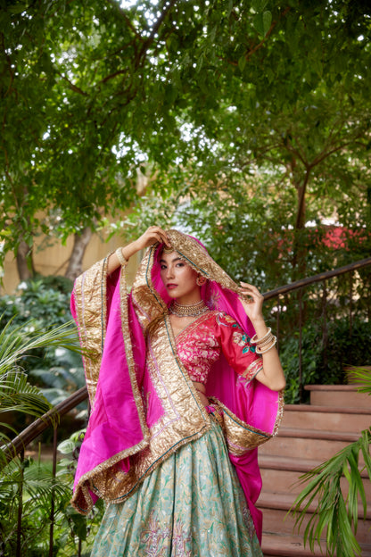Zeher Moriya Silk brocade Shubhangini Lehenga