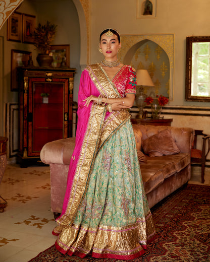 Zeher Moriya Silk brocade Shubhangini Lehenga